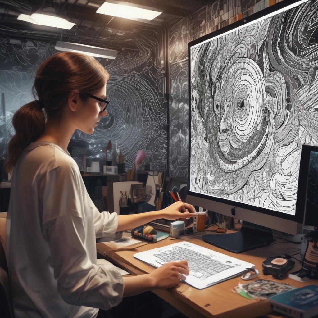 Artist creating digital artwork stream